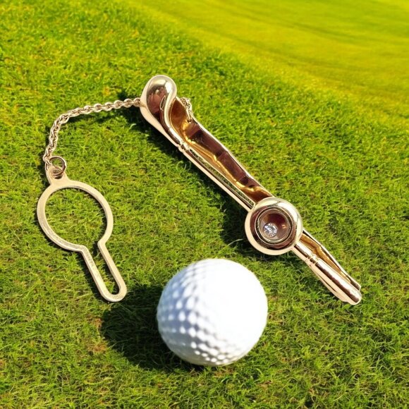 Authentic! Chopard 18k Yellow Gold Happy Diamond Golf Club Tie Clip - Picture 2 of 7